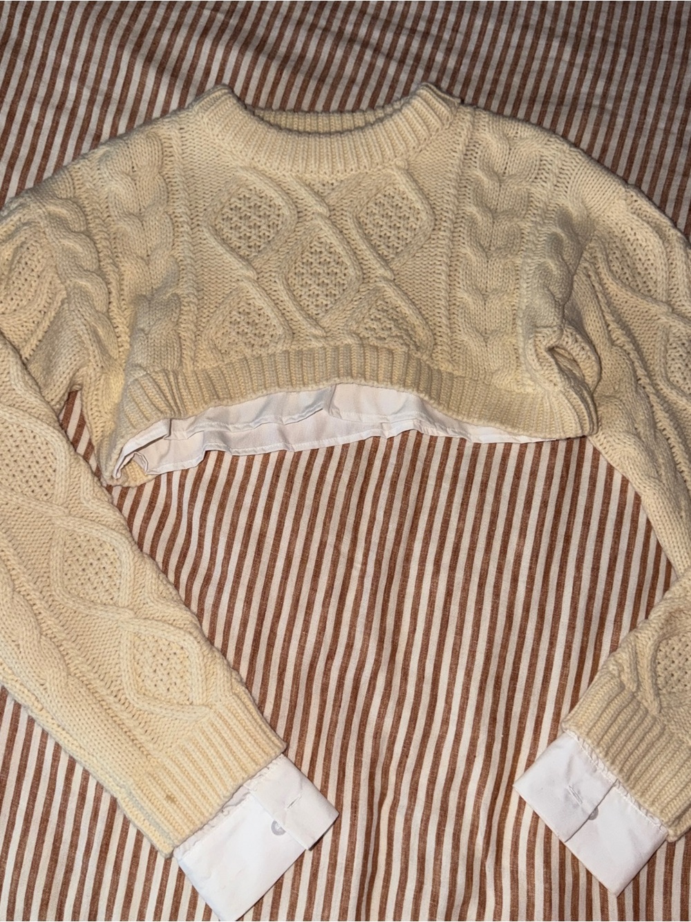 Lioness Cream Cable-Knit Cropped Crew Sweater